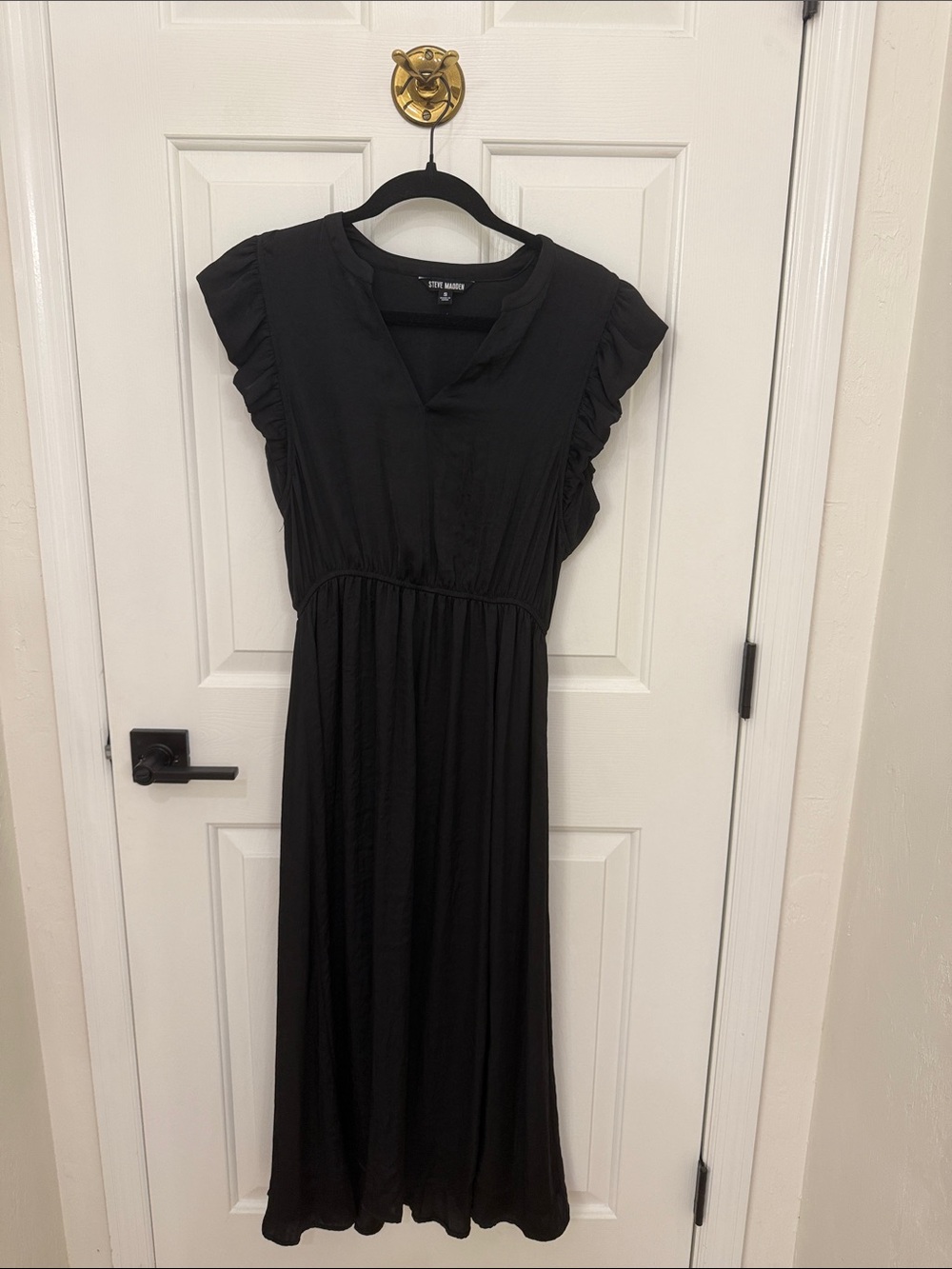Steve Madden Black Dress with Ruffle Cap Sleeves